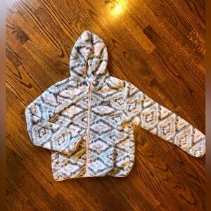 Eddie Bauer Pink/Gray Geo Print Zip-Up Fleece Jacket - Size Large 14/16